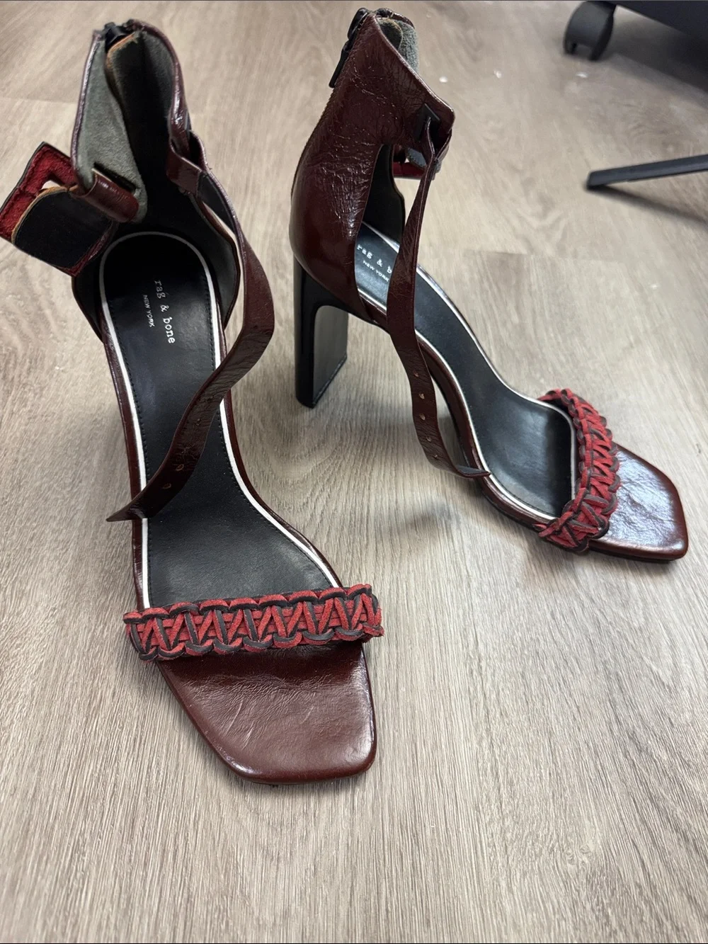 rag & bone Red Braided Ankle-Strap High Heel Sandals